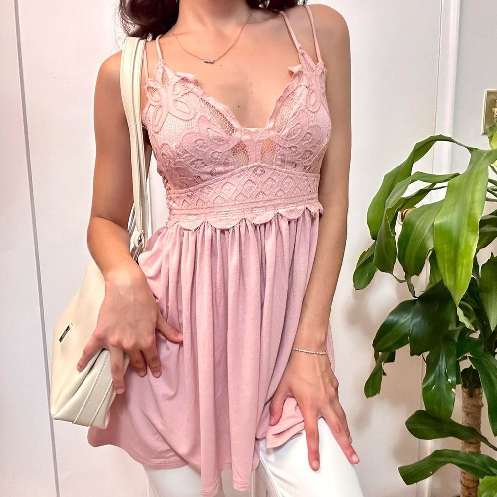 Pink Lace Drop-Waist Top 💗